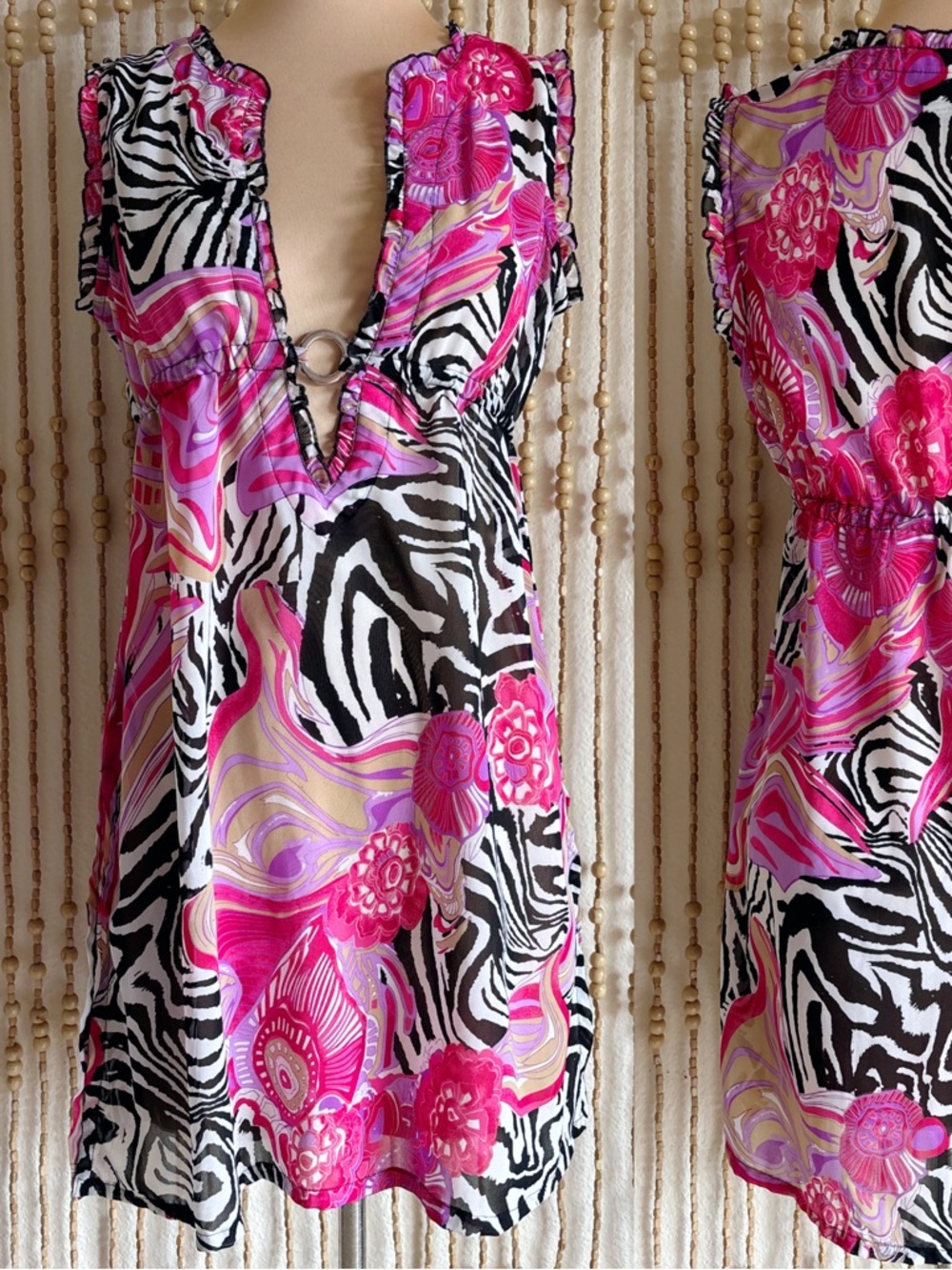 Vintage Y2K Festival Rave Pink Black
Zebra Floral Abstract V Neck Lightweight